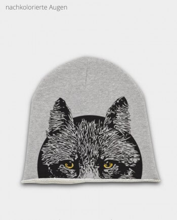 Beanie Grau Fuchs Wolf kolorierte Augen